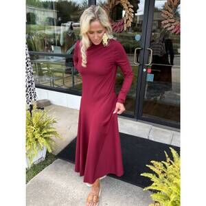 NEW LYSSE asymmetrical maxi dress in red night